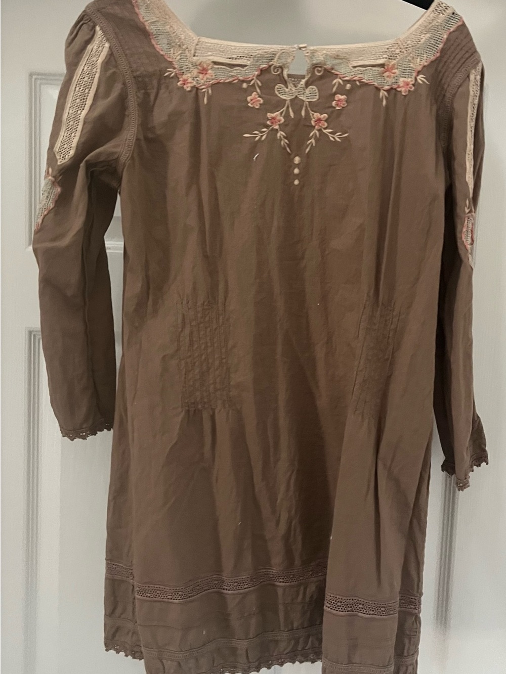 Peruvian Connection Brown Sardinia Tunic or Mini with Salmon & Cream Embroidery - Picture 3 of 8